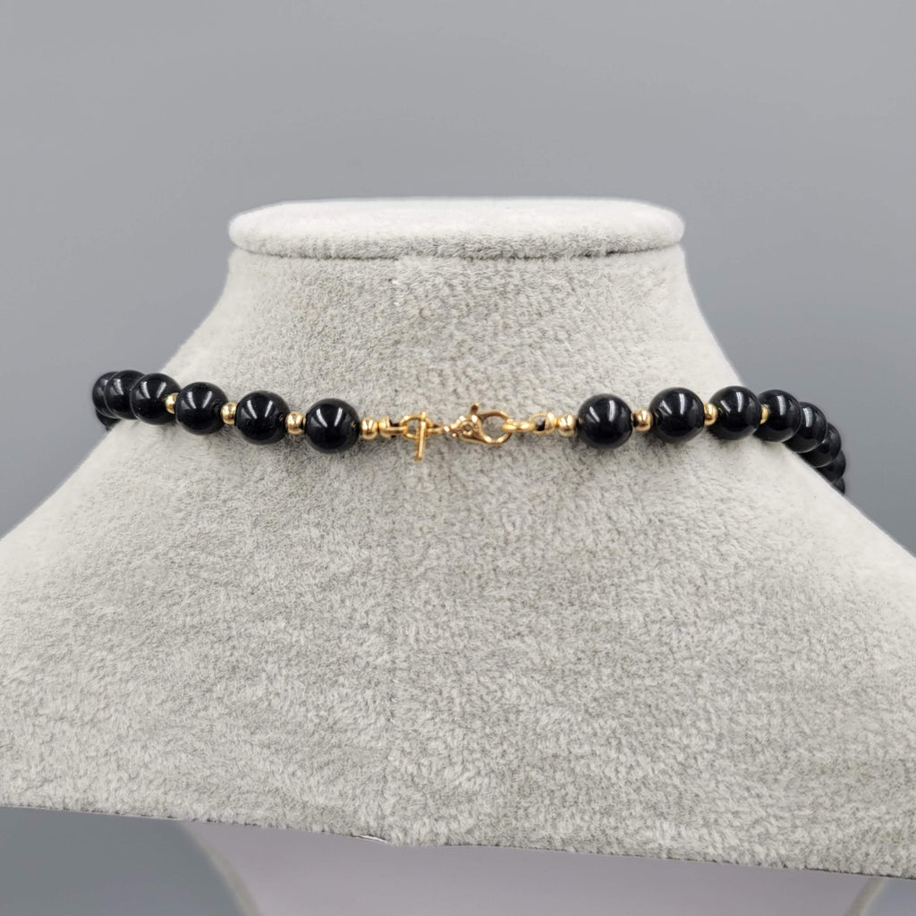 Vintage Monet Necklace Nlack Bead Gold tone Long 28 in