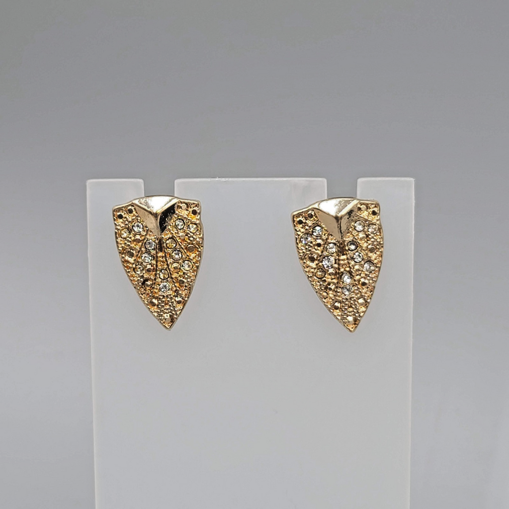 Rhinestone Statement Pierced Earrings Gold tone Drop 3/4 in