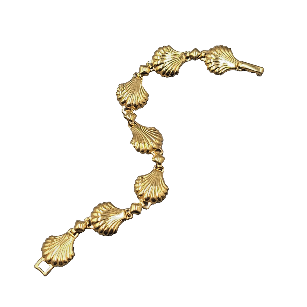 Vintage Avon Seashell Panel Bracelet Gold Plated Clam Shell 6.75 in