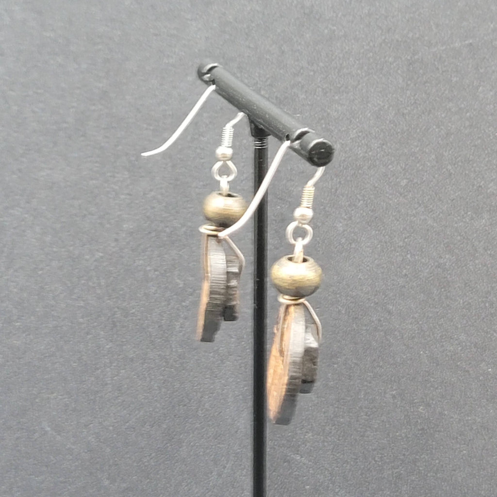Pierced Earrings Silver tone Coconut Layered Disc Beads Dangle 1.25"