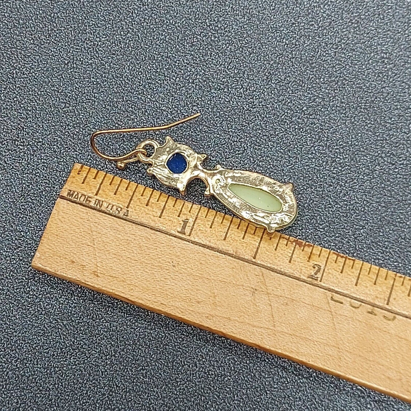 Pierced Earrings Gold tone Blue Green Acrylic Dangle 1 1/4"