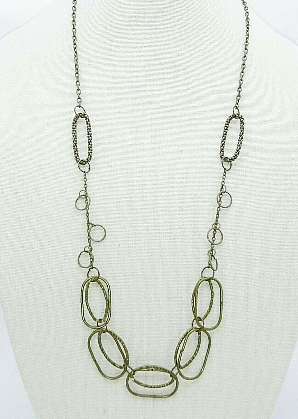 Bronze tone Modern Link Chain Necklace Set with Pierced Earrings 32"