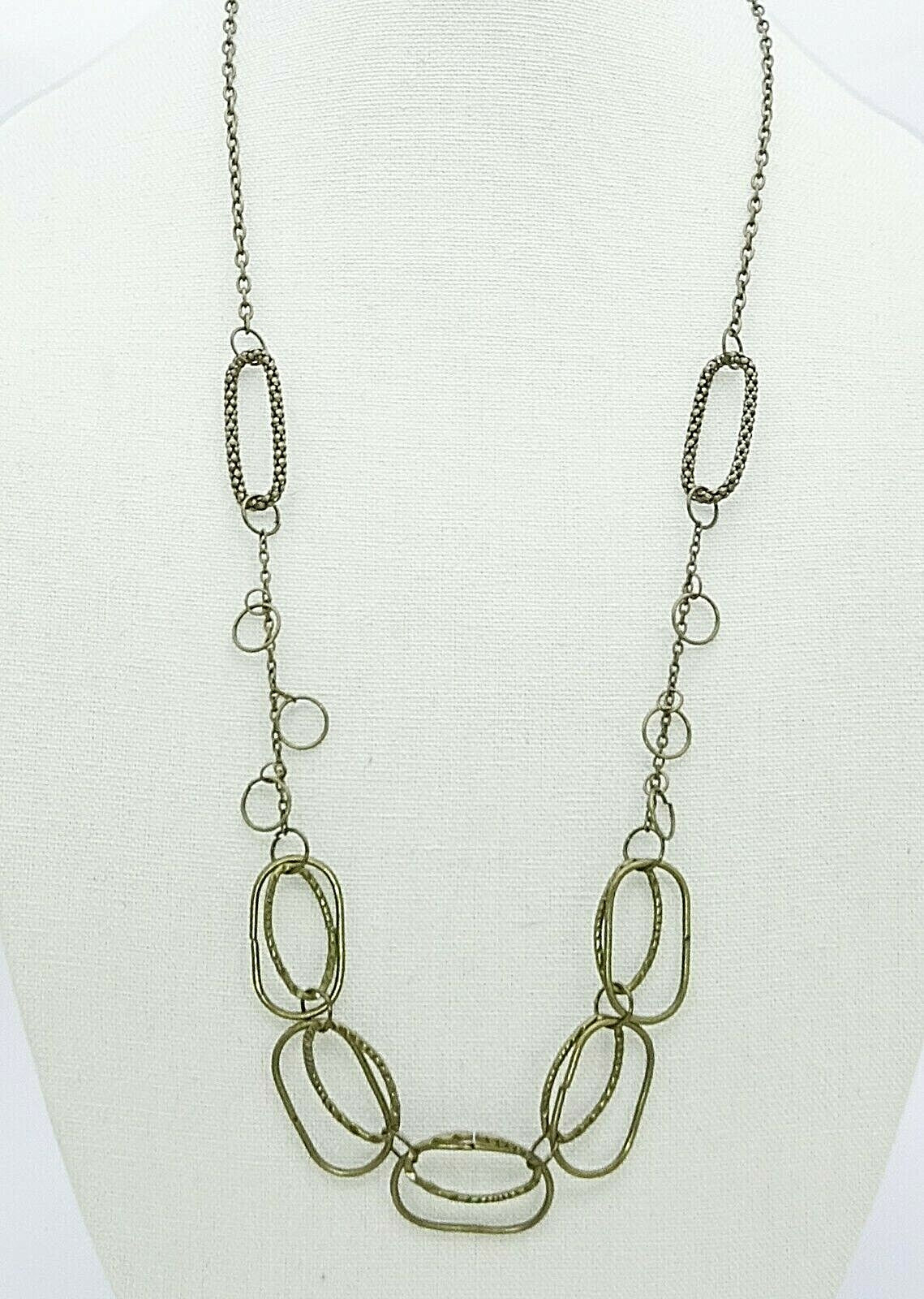 Bronze tone Modern Link Chain Necklace Set with Pierced Earrings 32"