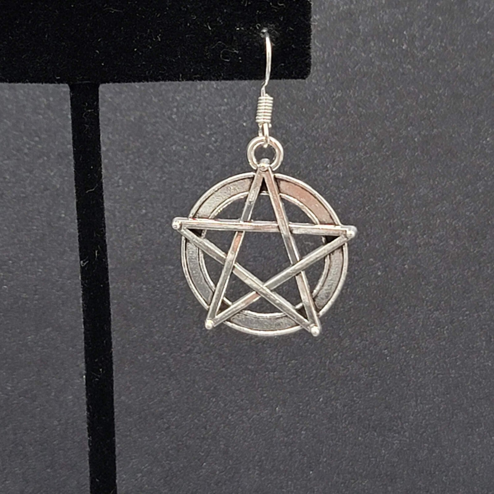 Pentacle Pierced Earrings Silver tone Witch Pentagram Dangle 1 1/8"