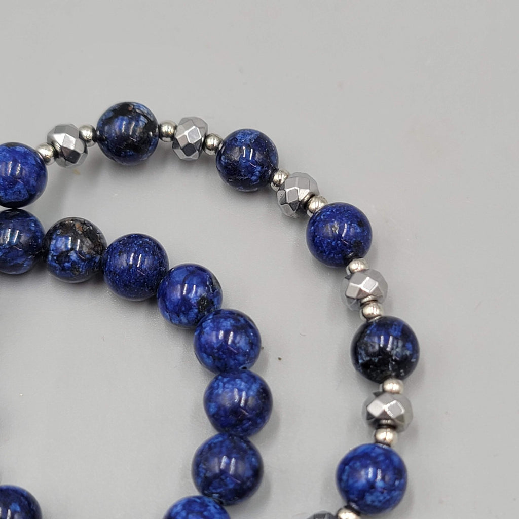 ENJOY The Journey Quote Bracelet Blue Beads Silver tone Lot of 2 Elastic