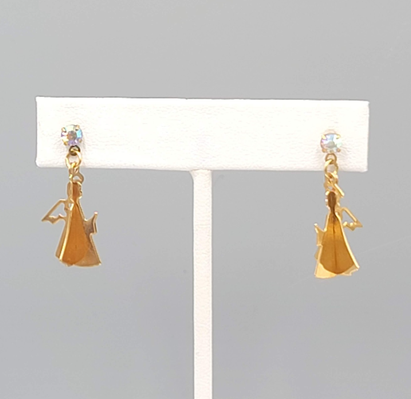 Vintage Christmas Angel Pierced Earrings Gold tone Dangle 3/4"