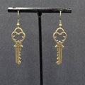 New Pierced Earrings Ornate Key Bronze tone Dangle 1.5"