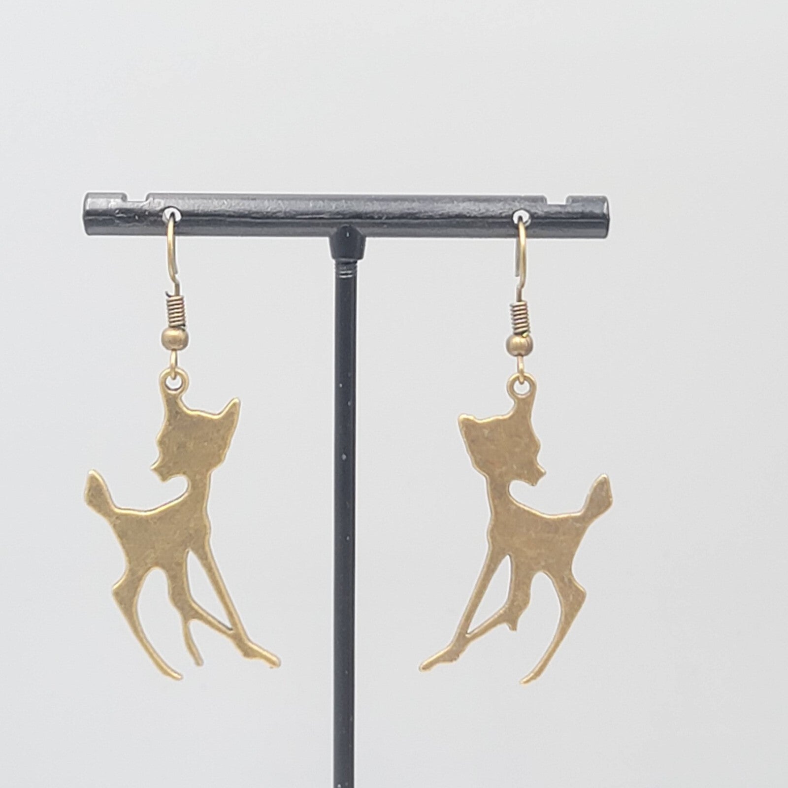 Deer Pierced Earrings New Bronze tone Dangle Bambi 1.5"