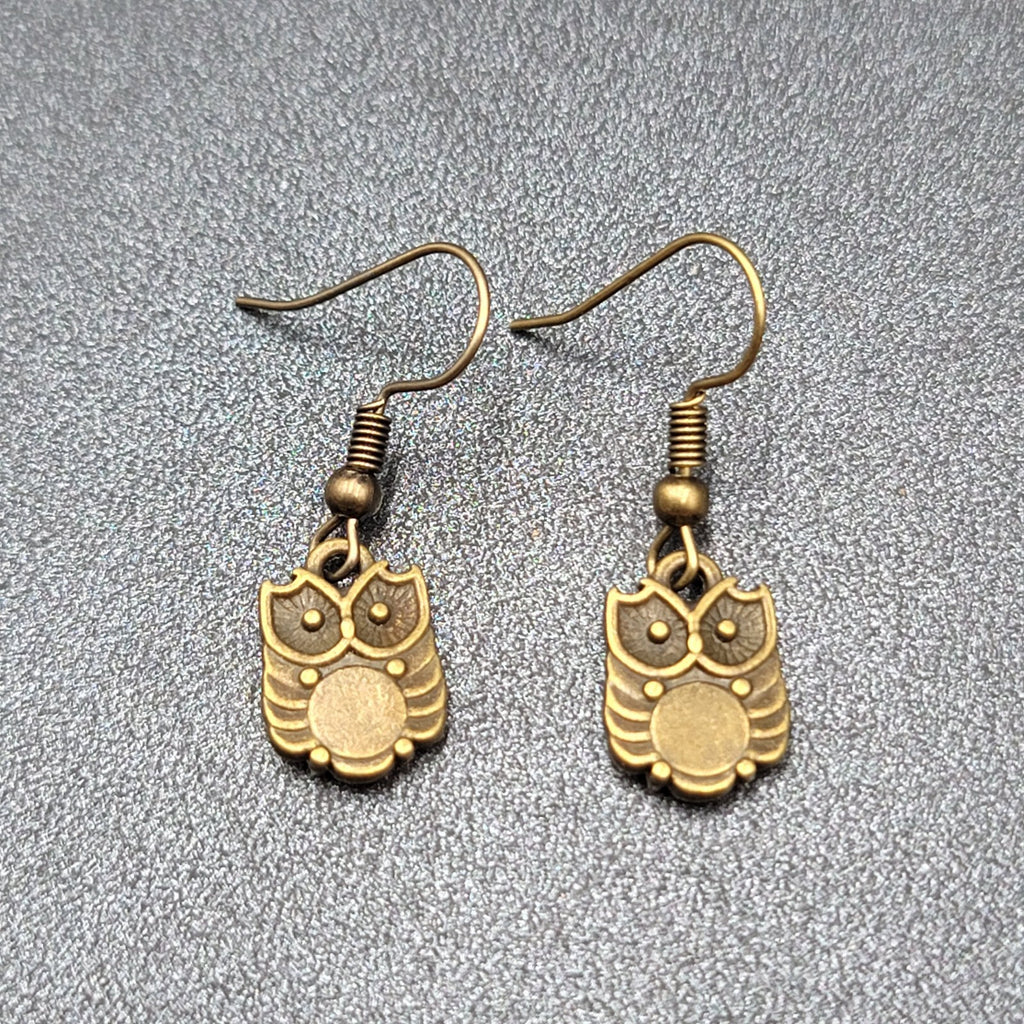 New OWL Pierced Earrings Bronze tone Dainty Dangle 1/2"