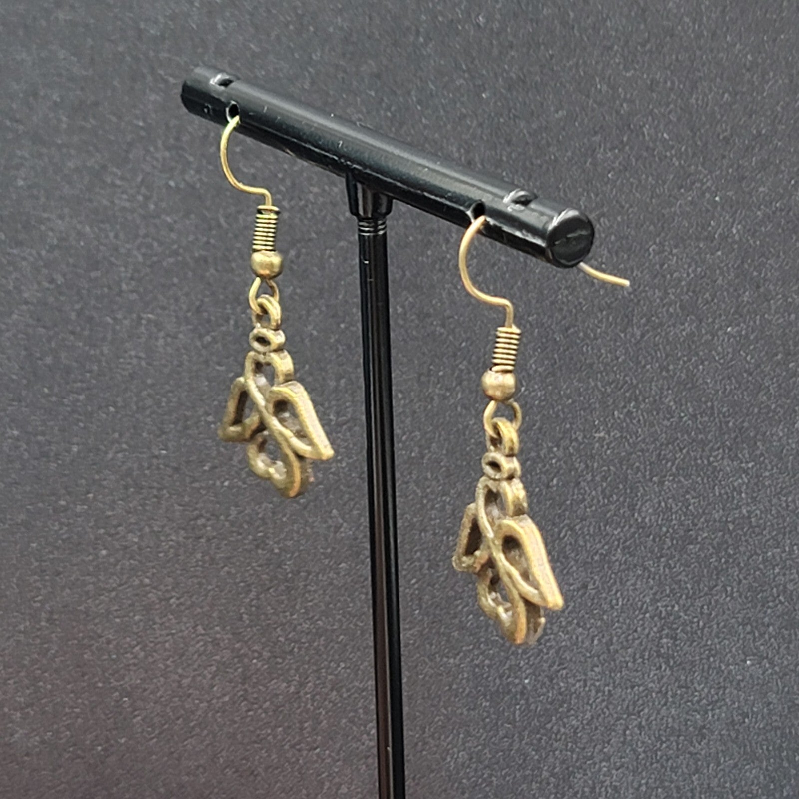 New Infinity Heart Angel Pierced Earrings Bronze tone Dangle 3/4"