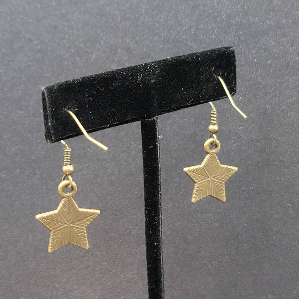 American Flag Pierced Earrings Bronze tone Stars Dangle 3/4"