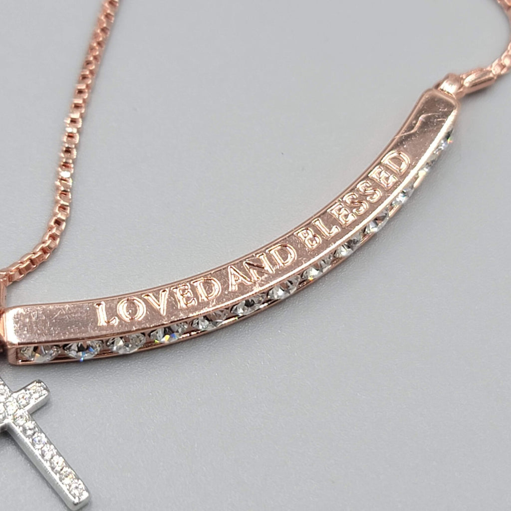 IBB CN Loved and Blessed Bracelet Rose Gold tone Crystal Rhinestone Adjustable