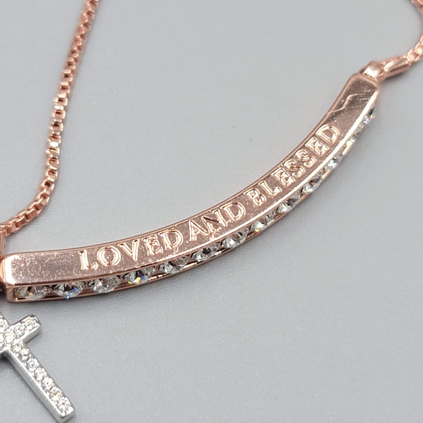 IBB CN Loved and Blessed Bracelet Rose Gold tone Crystal Rhinestone Adjustable