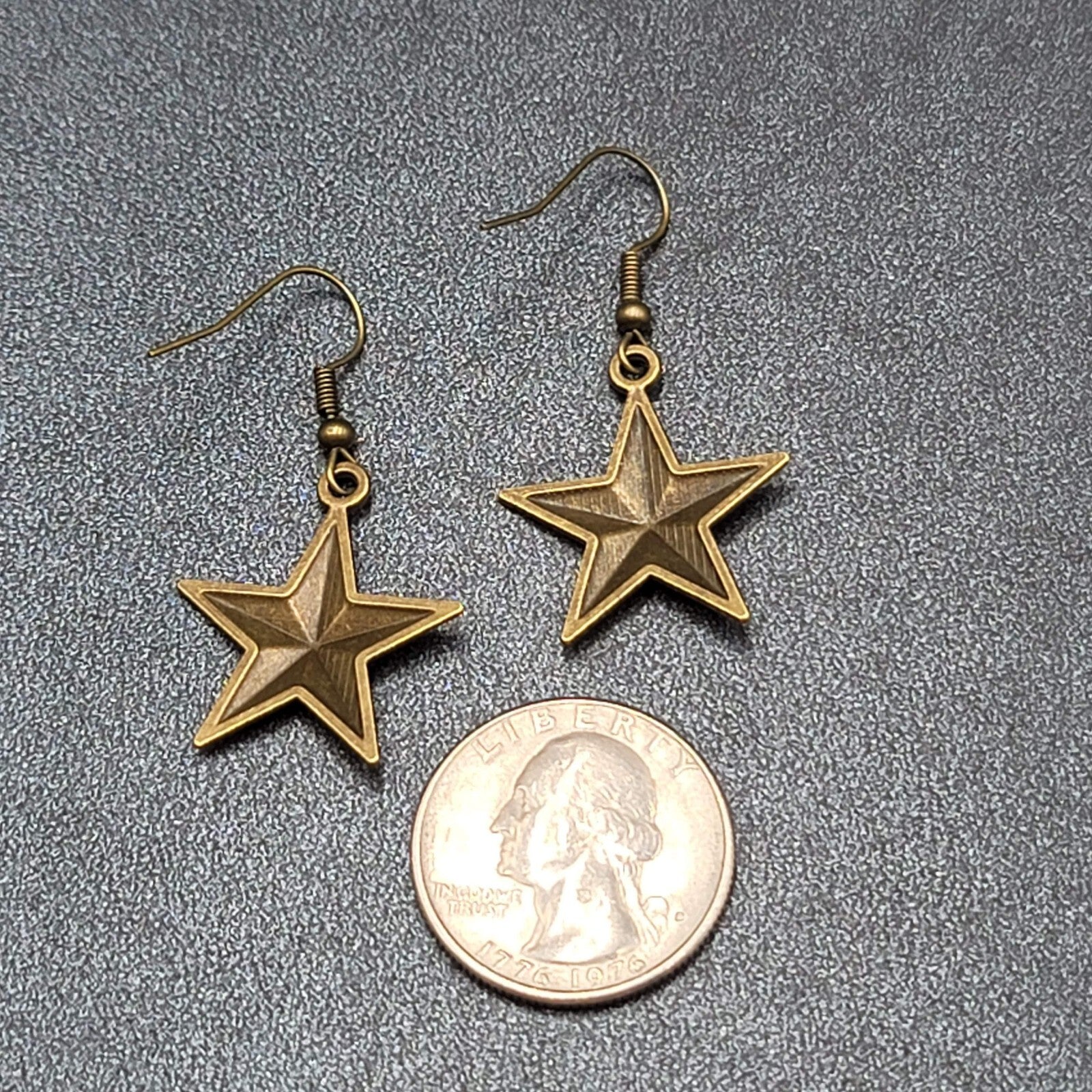 New Nautical STAR Pierced Earrings Bronze tone Dangle 1"