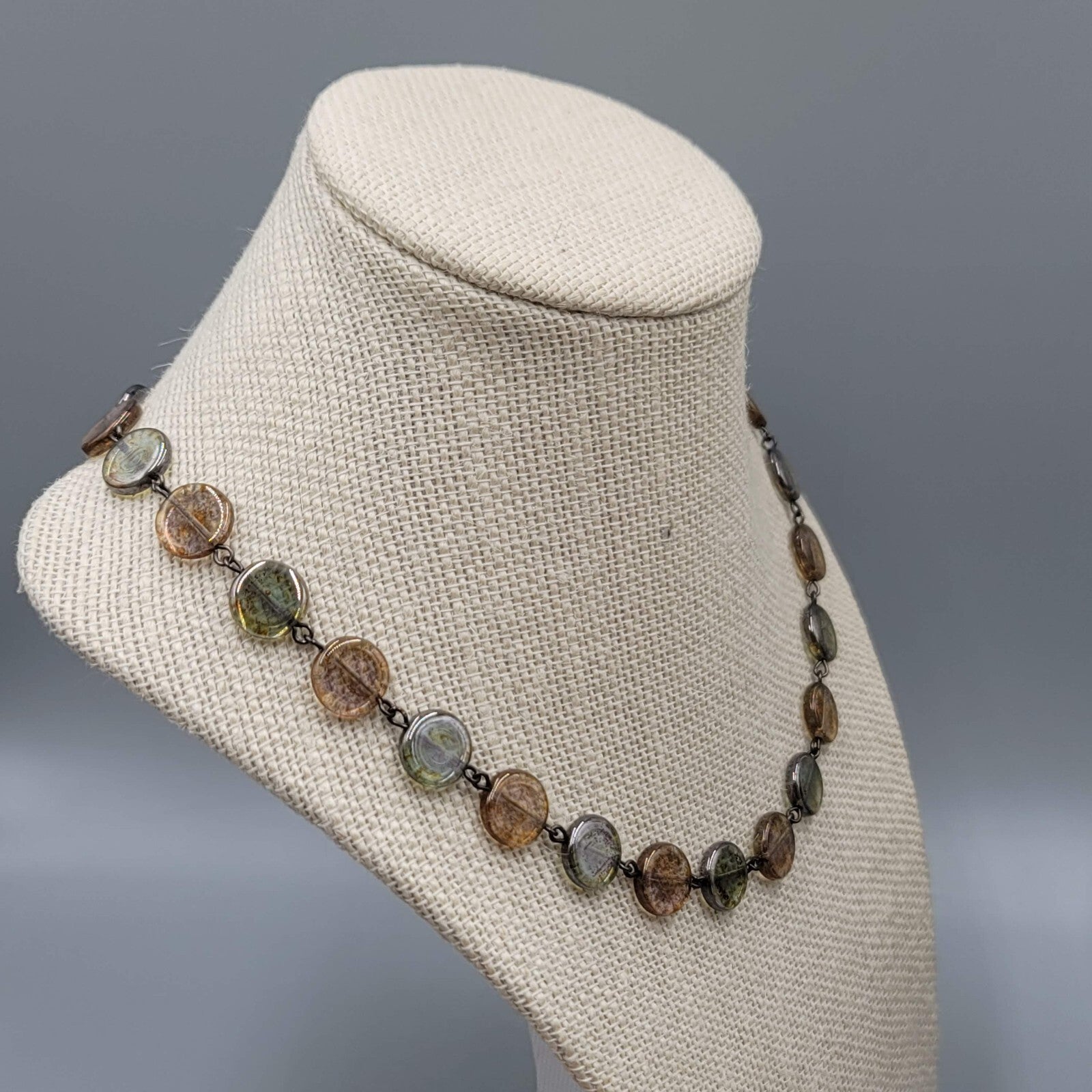Seasonal Whispers Glass Bead Necklace Black Metal 18" Adj
