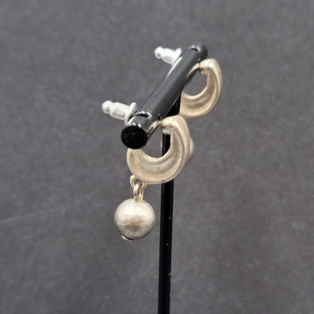 Pierced Earrings Silver tone Hoops Dangle Bead 1"