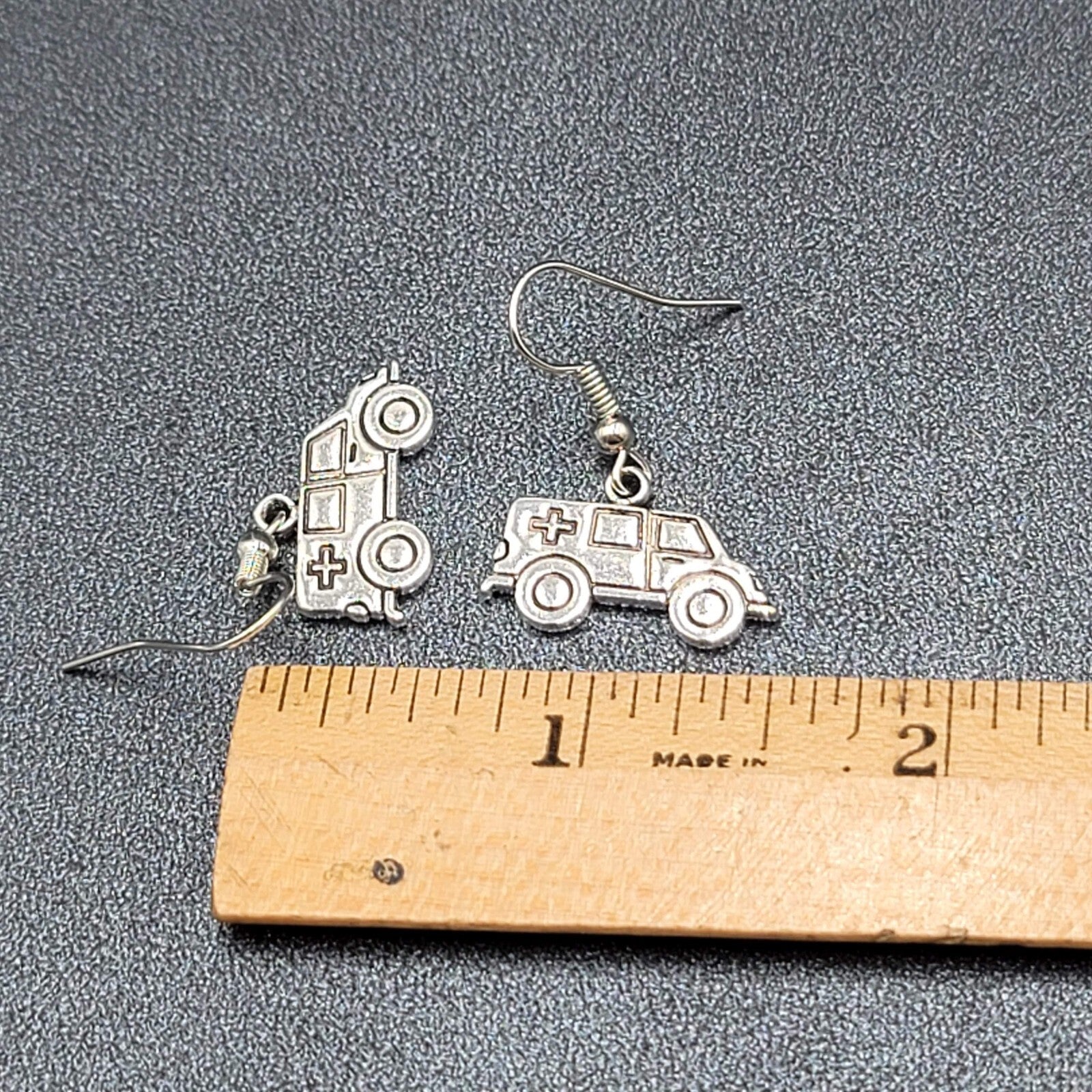 Ambulance Pierced Earrings Silver tone Medical Paramedic  1/2"