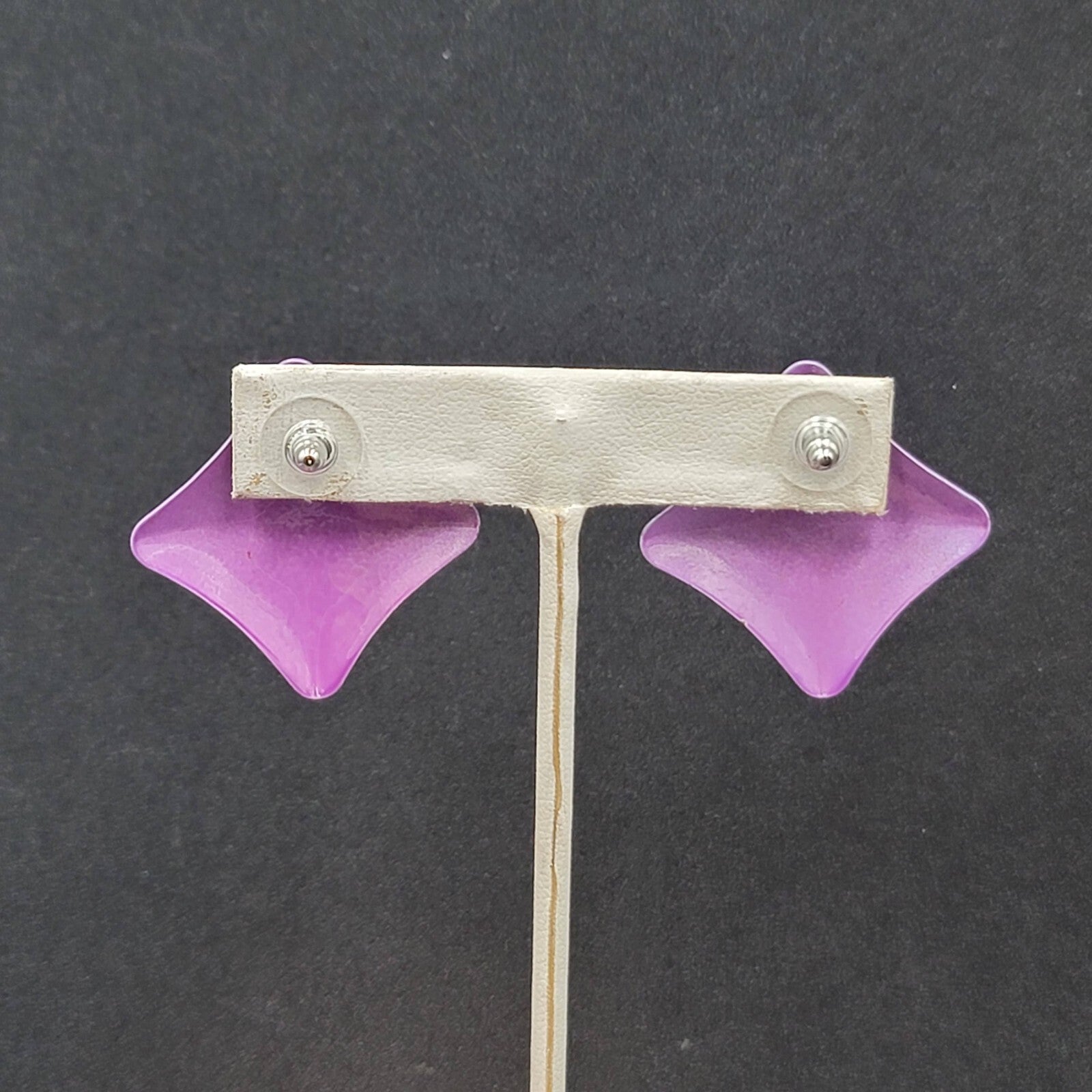 Vintage Pierced Earrings 80s Geometic Purple Enamel over Metal Drop 1 3/8"