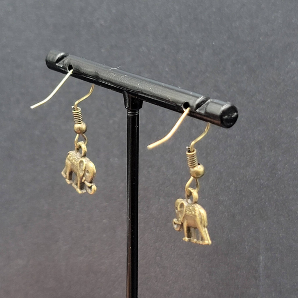 New Elephant Pierced Earrings Embossed Bronze tone Dangle 1/2"