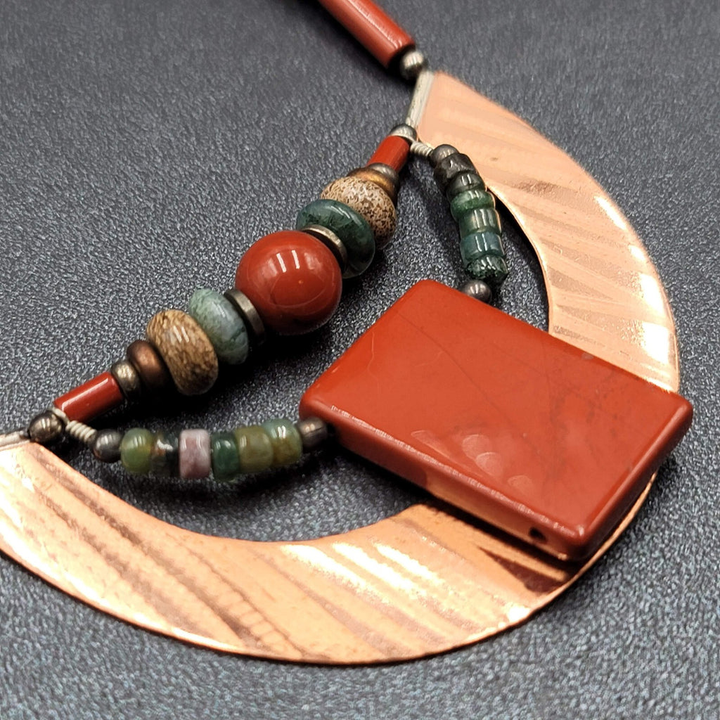 Artisan Necklace Handmade Gemstone Beaded Copper Pendant 20.5" Signed AE