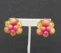 Vintage Clip On Pink Acrylic Bead Cluster Stud 1 1/4"