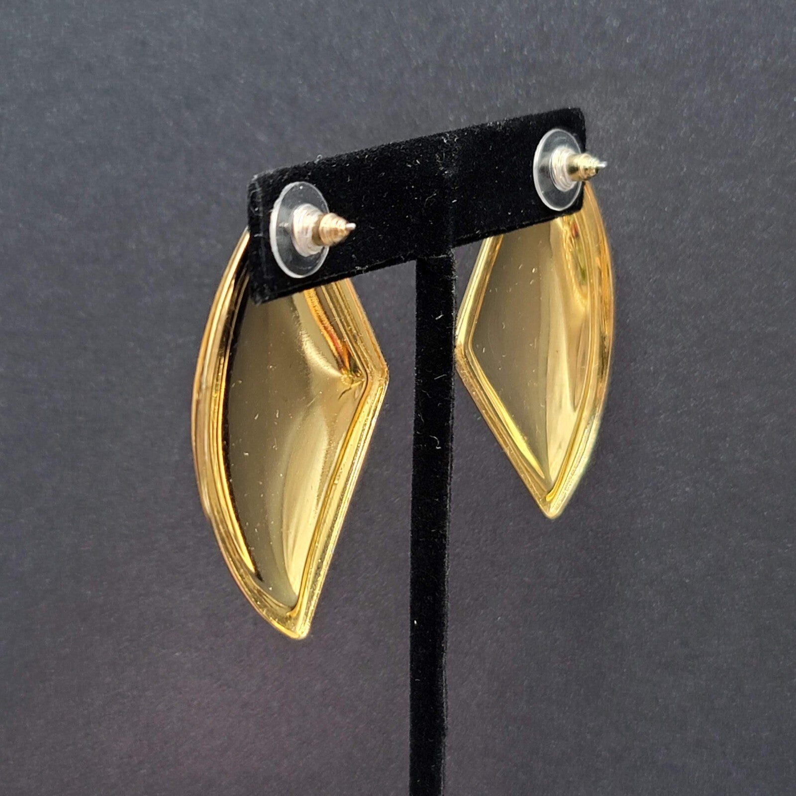 Vintage Pierced Earrings Yellow Enamel Gold tone Large Statement 1980s 2"