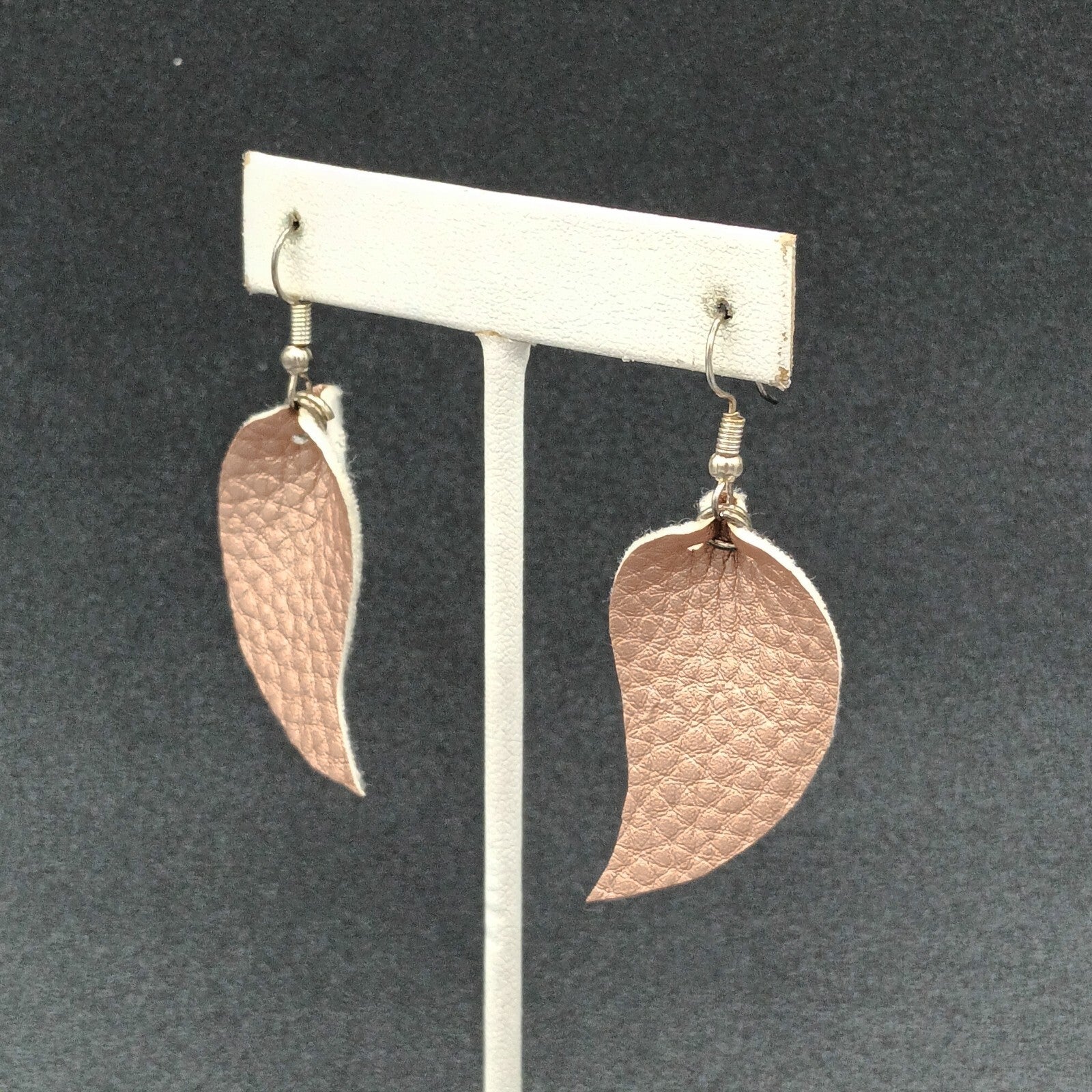 Pierced Earrings Silver tone Pink Faux Leather Felt Dangle 1 5/8"