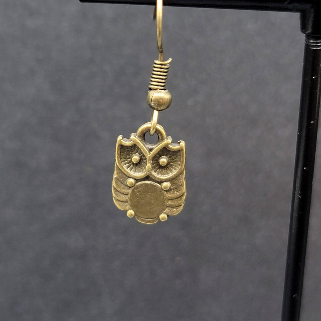 New OWL Pierced Earrings Bronze tone Dainty Dangle 1/2"