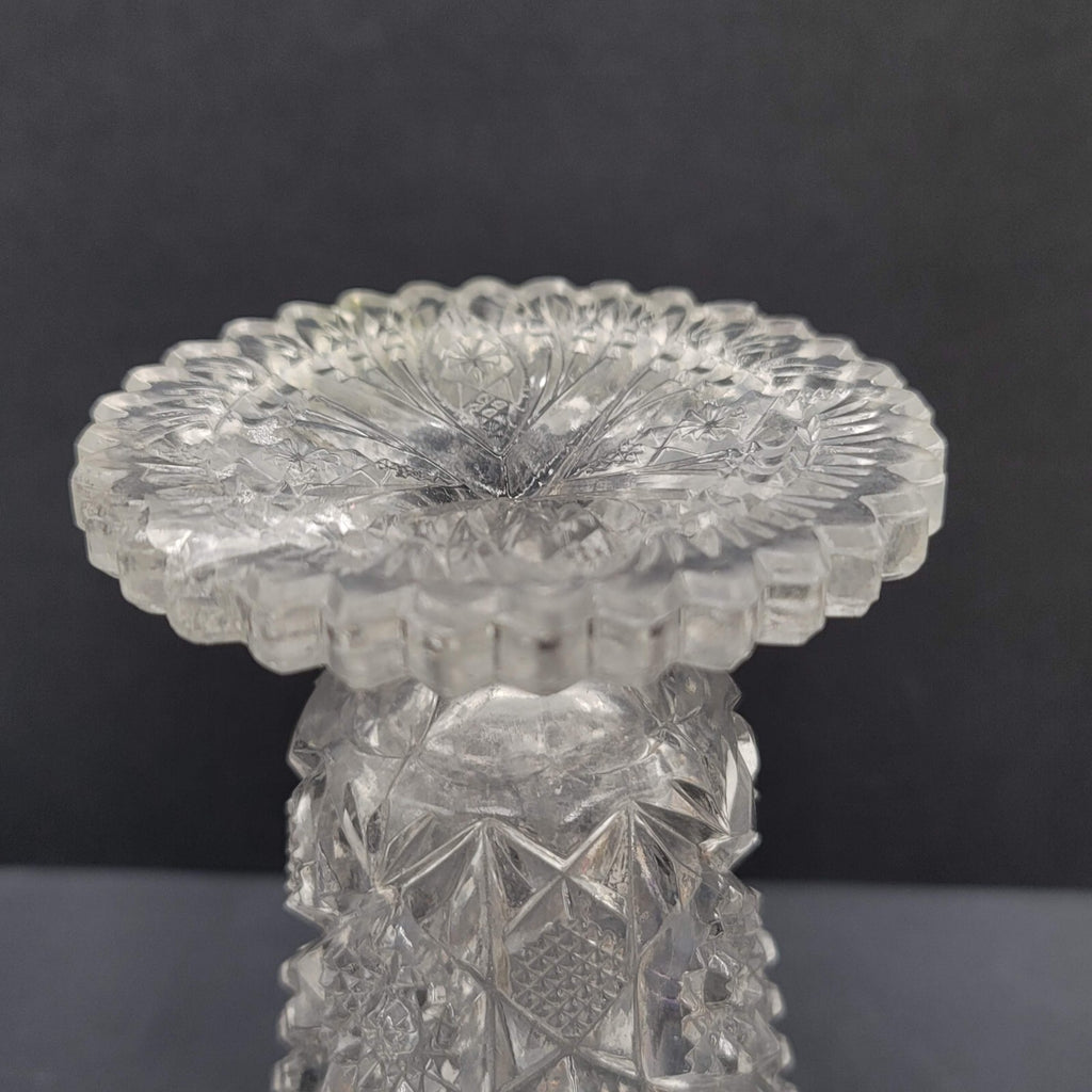Vintage Pressed Glass Flower Vase Intricate Design 6.5"
