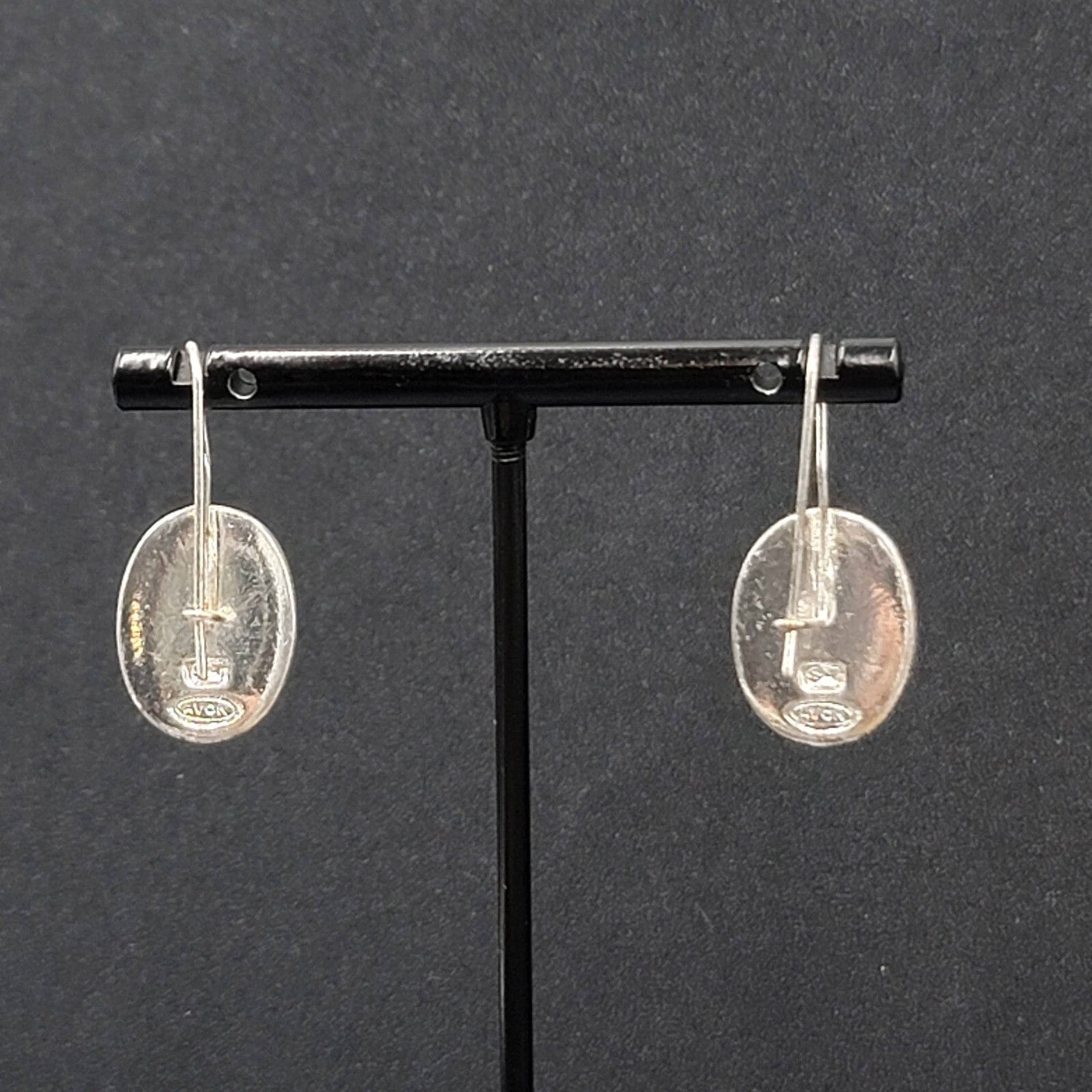 Avon Pierced Earrings Silver tone White Shell Inlay Oval Dangle 3/4"