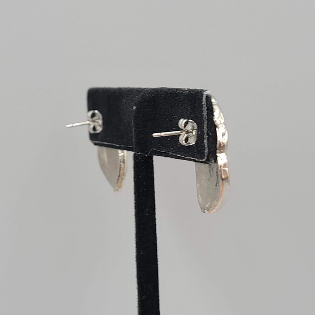 Vintage Climber Pierced Earrings Black Cream Enamel Silver tone 7/8"