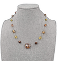 Multi color Glass Bead Station Necklace Silver tone Wire 16"-18"