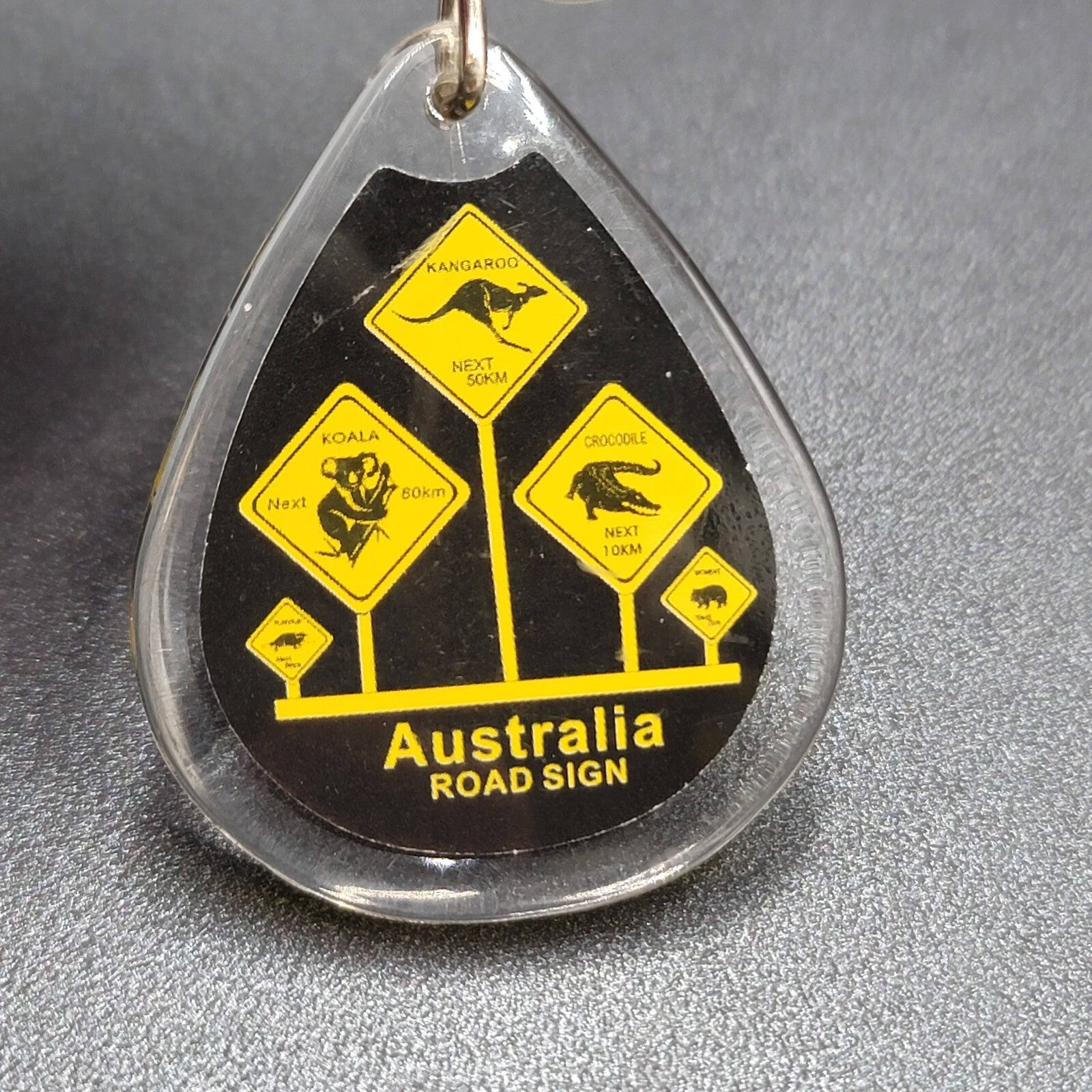 Australia Road Sign Acrylic Keychain 2 in Black Yellow FREE SHIPPING
