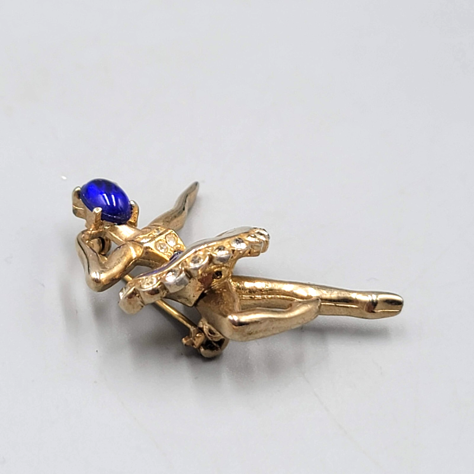 Vintage Coro Ballerina Brooch Blue Stone Jelly Face 1940s 1.5"