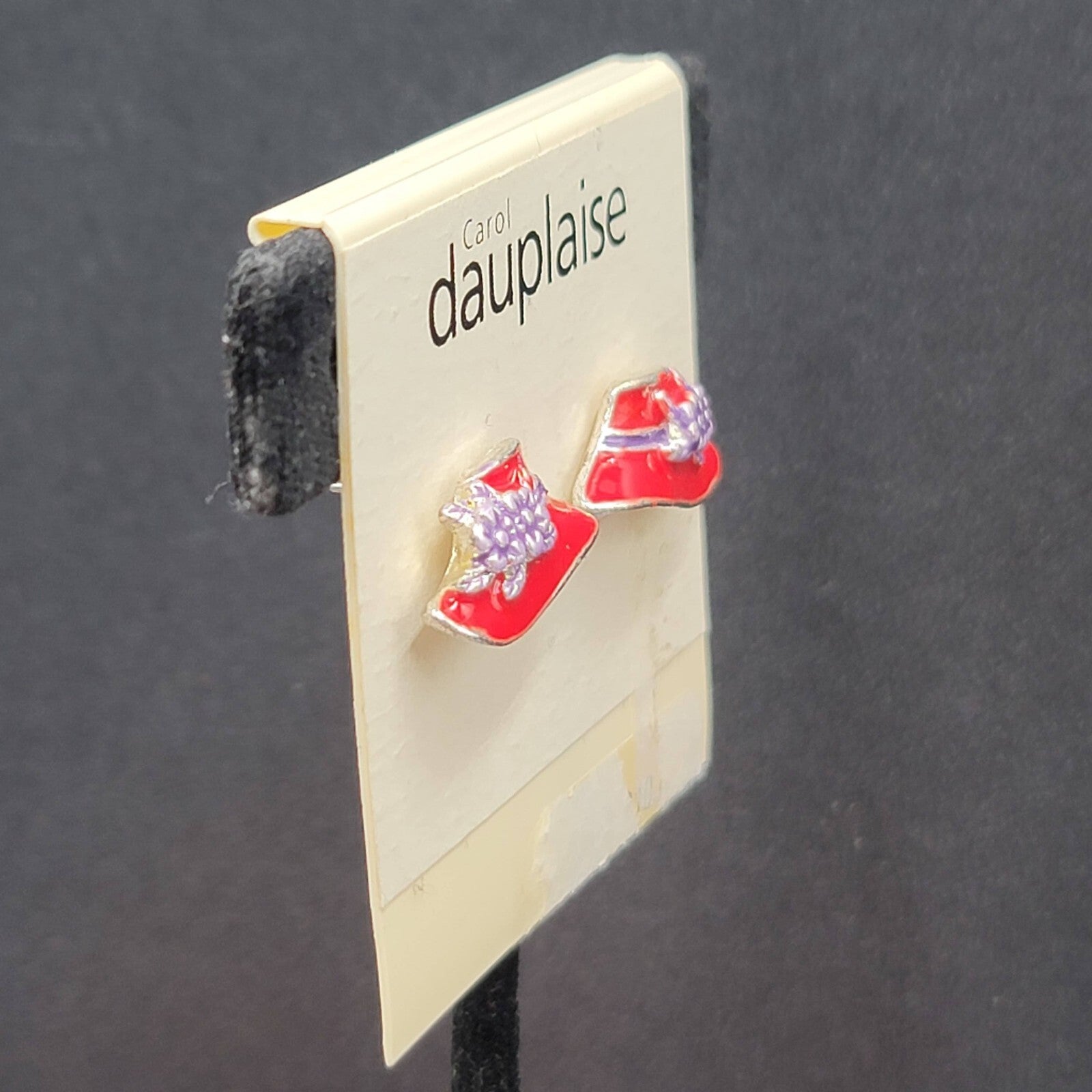 Carol Dauplaise Pierced Earrings Red Hat Society Enamel Studs 3/4"