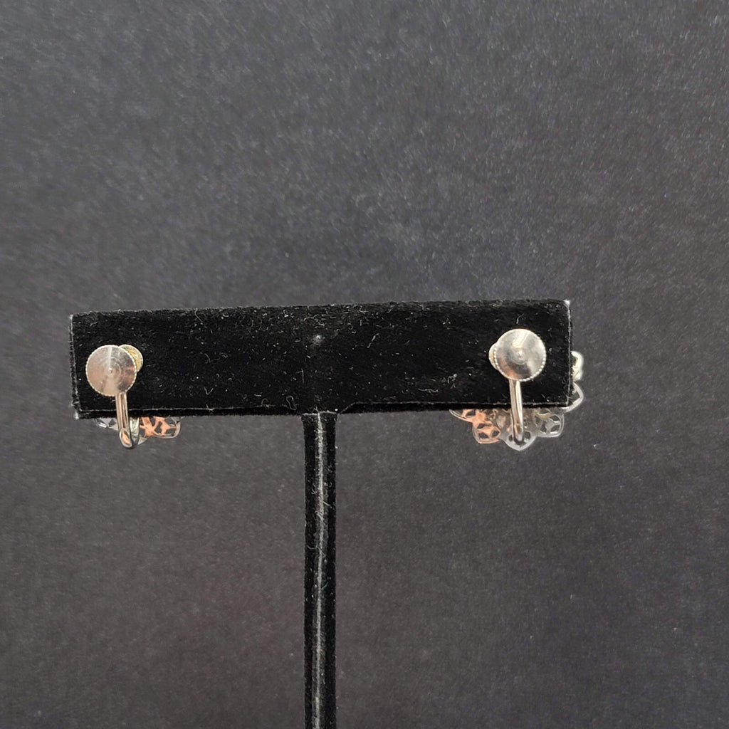 Vintage Clip on Earrings Silver tone Filigree Flower Studs 3/4"