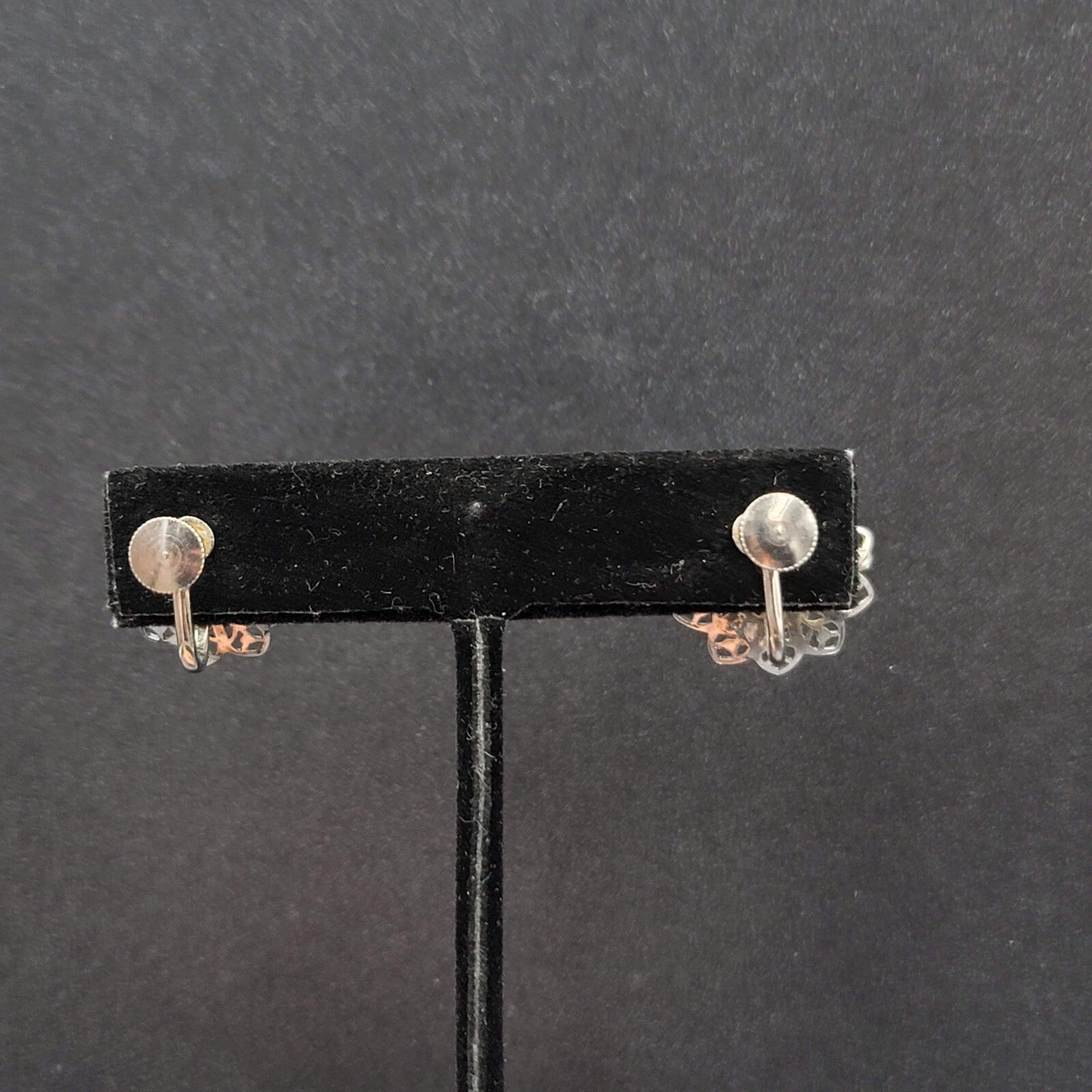 Vintage Clip on Earrings Silver tone Filigree Flower Studs 3/4"