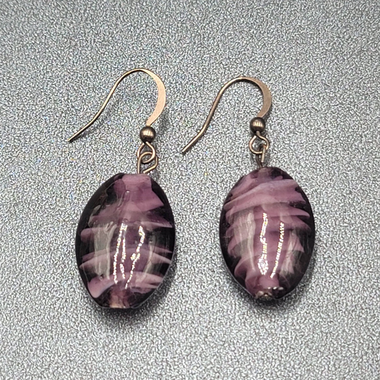 Pierced Earrings Purple Art Glass Bead Dangle 1"
