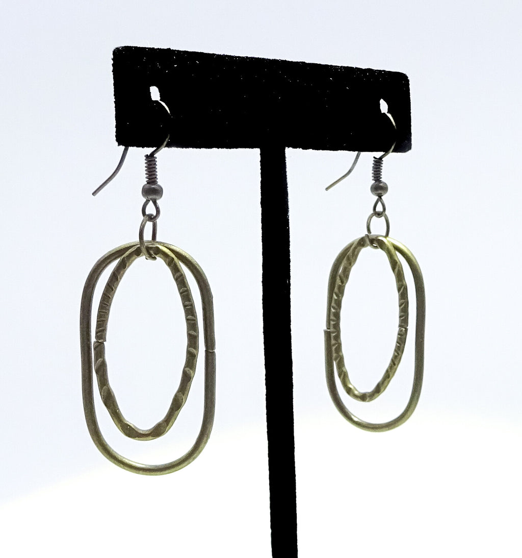 Bronze tone Modern Link Chain Necklace Set with Pierced Earrings 32"