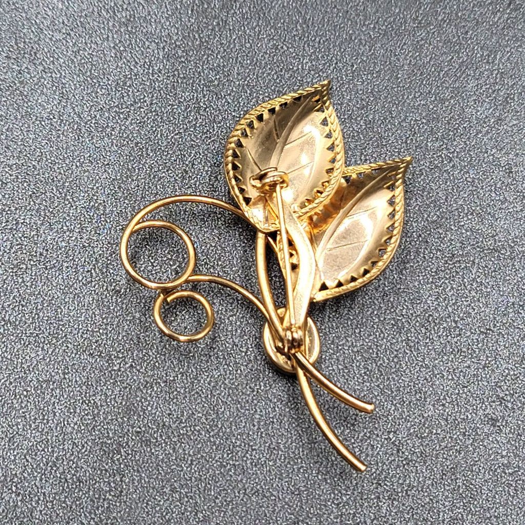 Vintage Brooch Gold tone Translucent Oval Estate Flower  2.5"