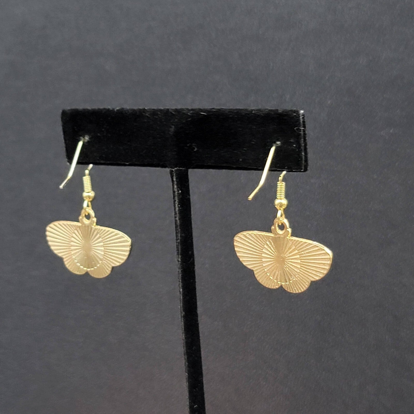 Moth Pierced Earrings Gold tone Pink Purple White Enamel Dangle 5/8"