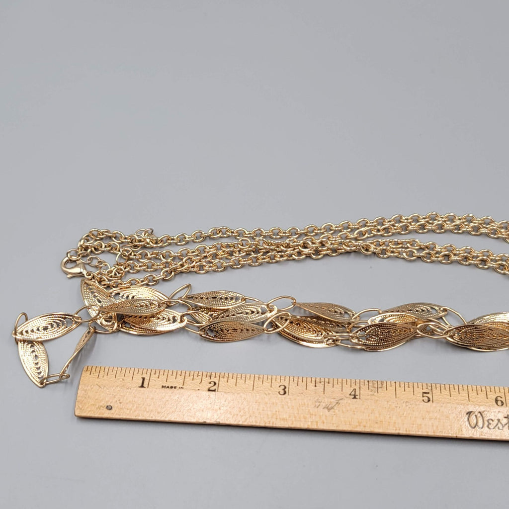 Long Double Chain Necklace Filigree Gold tone 38"-40"