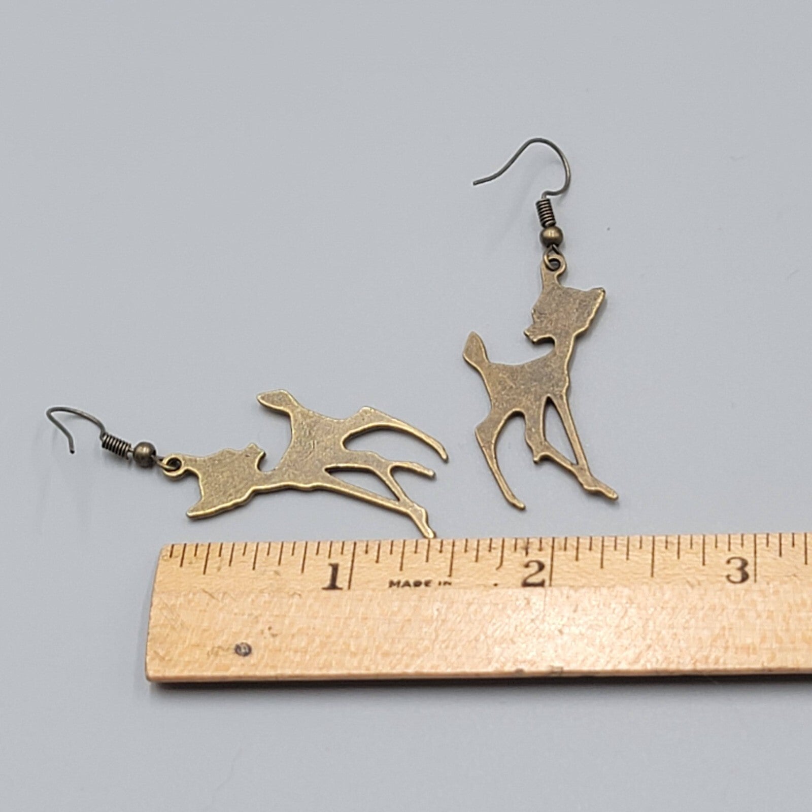 Deer Pierced Earrings New Bronze tone Dangle Bambi 1.5"