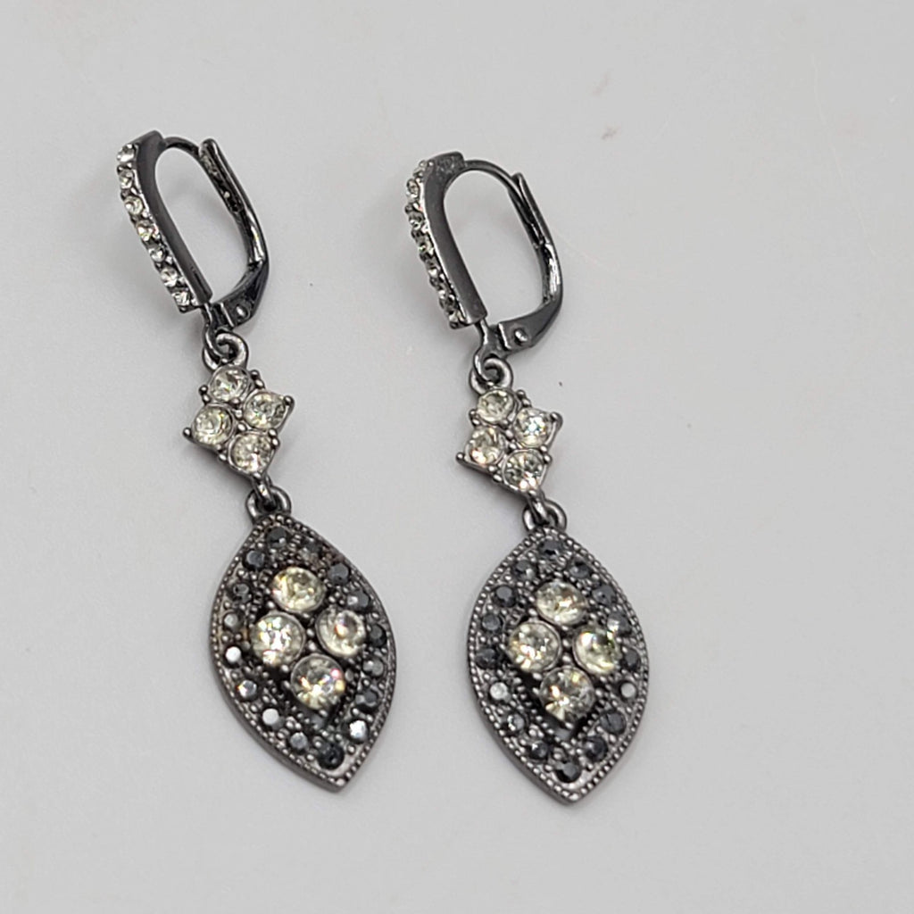 Givenchy Black Rhinestone Pierced Earrings Dangle 1.25"