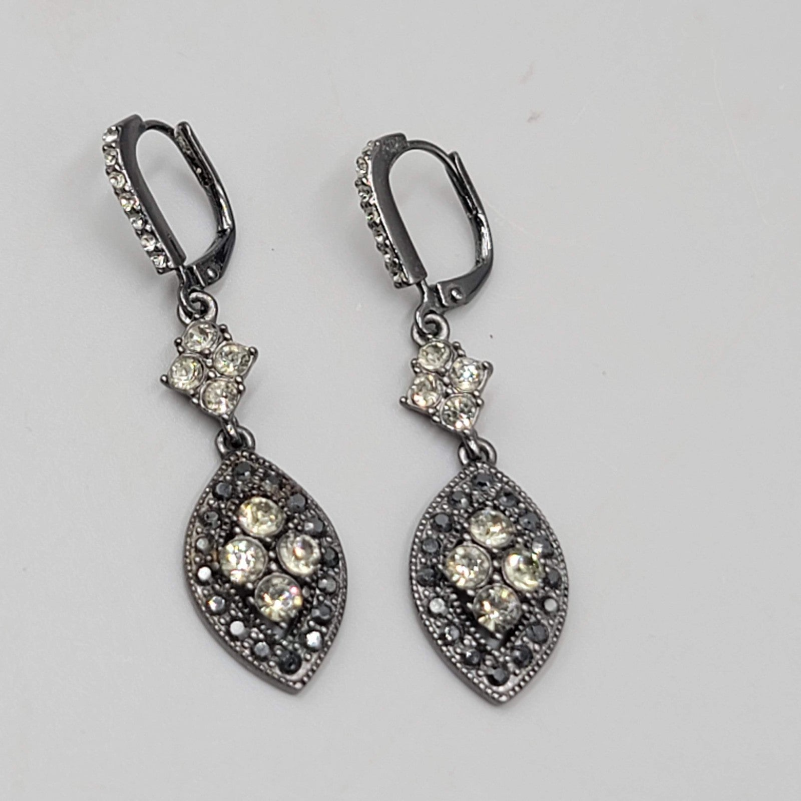 Givenchy Black Rhinestone Pierced Earrings Dangle 1.25"