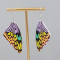 Butterfly Wing Pierced Earrings Purple Yellow Orange Statement Dangle 2.25"