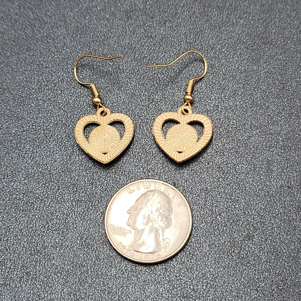 Pierced Earrings Gold tone Enamel Evil Eye Rhinestone Heart Dangle 3/4"
