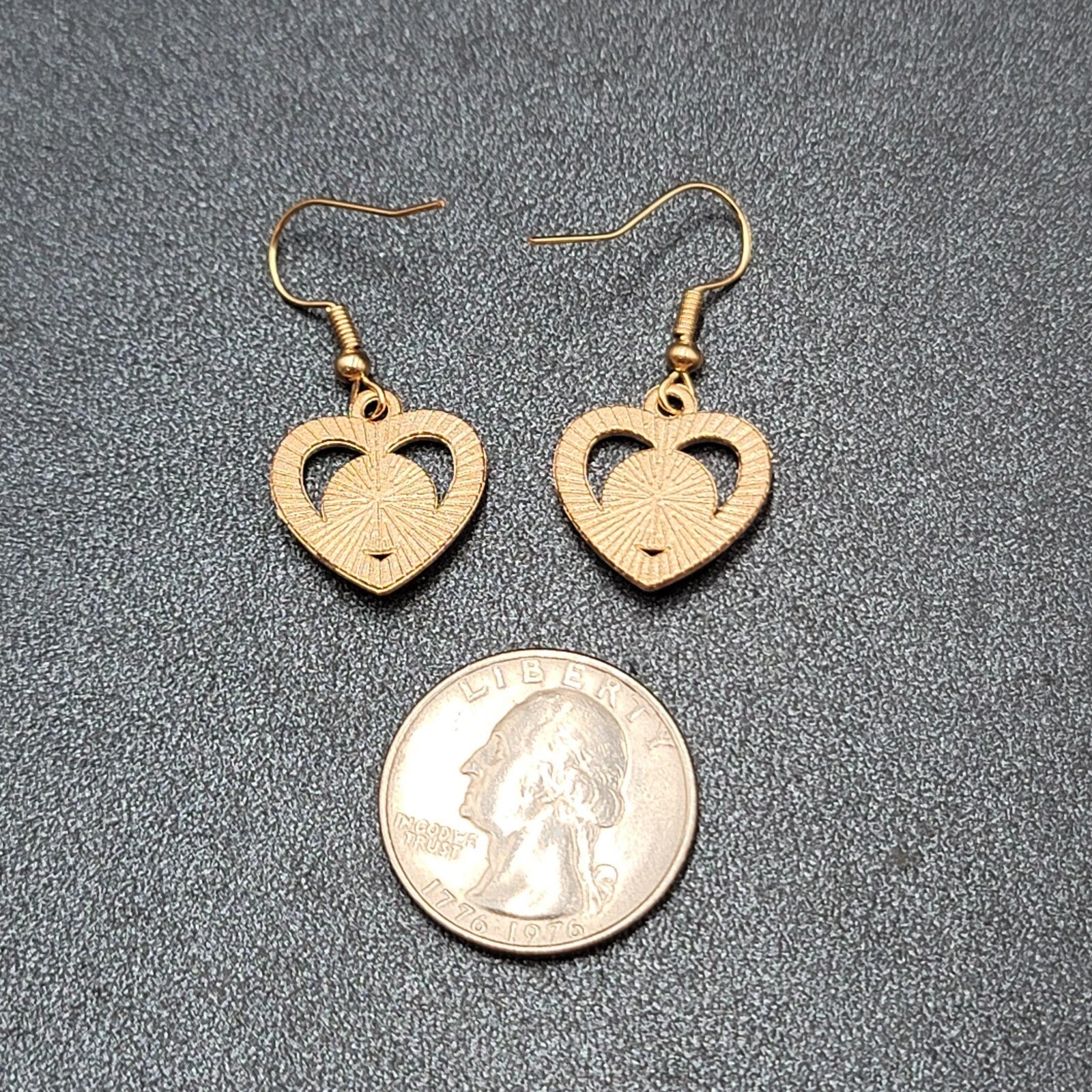 Pierced Earrings Gold tone Enamel Evil Eye Rhinestone Heart Dangle 3/4"