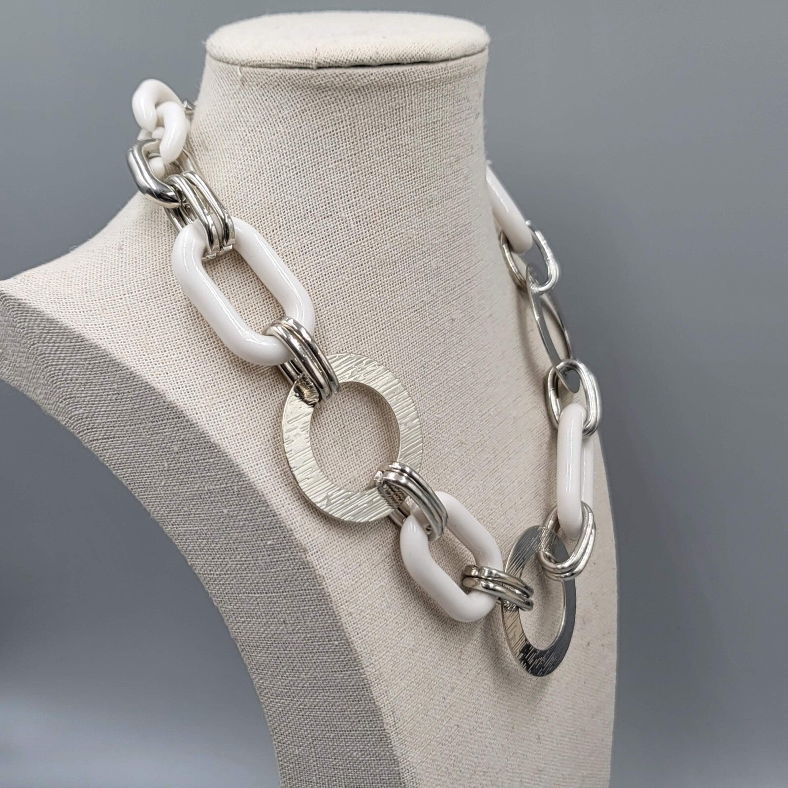 Mark Necklace Silver tone Large White Links 16"+