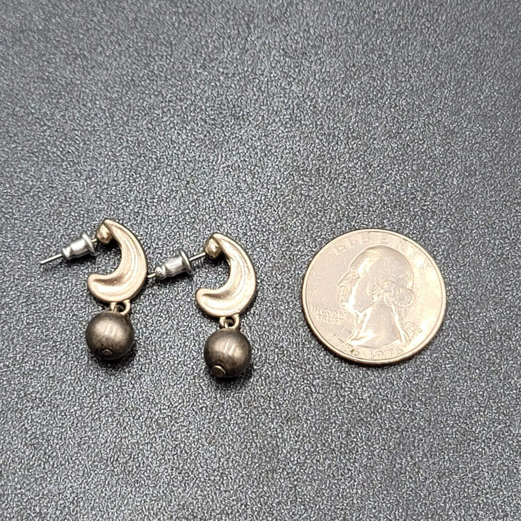 Pierced Earrings Silver tone Hoops Dangle Bead 1"